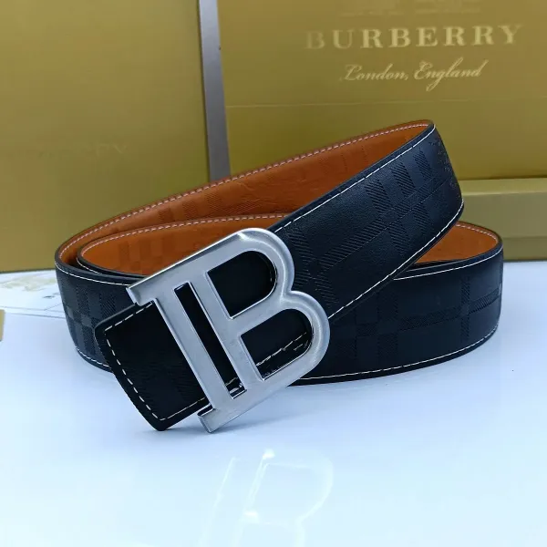 Burberry TB Monogram Check Leather Belt Tan - 19