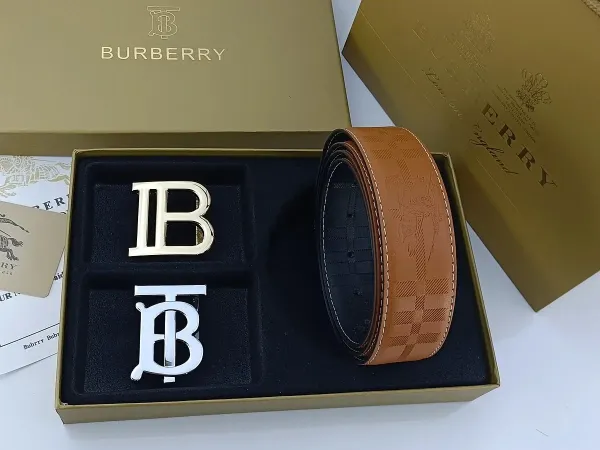 Burberry TB Monogram Leather Belt with Interchangeable Buckles Tan - 24