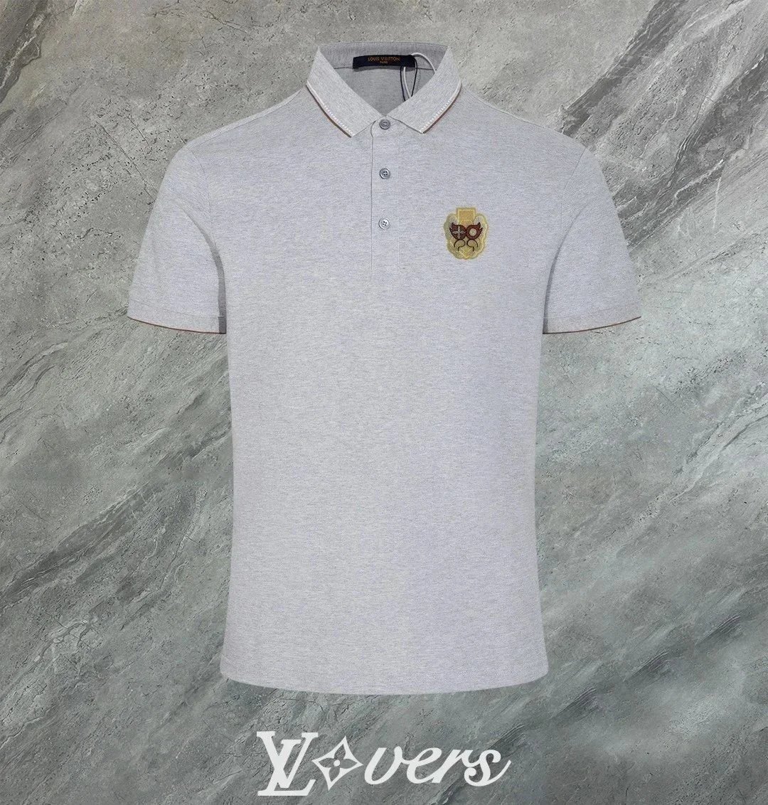 Louis Vuitton Polo Shirt Gray with Embroidered Crest - 1