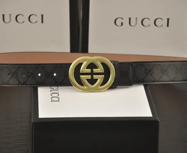 Gucci GG Marmont Belt Black Leather with Web Stripe Buckle - 4