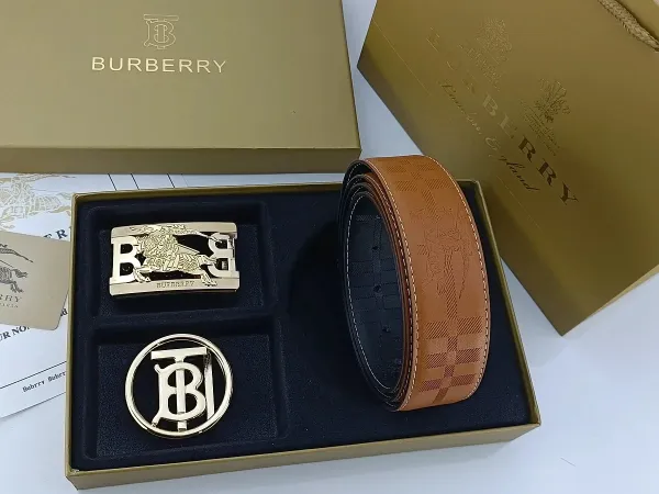 Burberry Check-Embossed Leather Belt with Iconic Horseferry Buckle Tan - 11