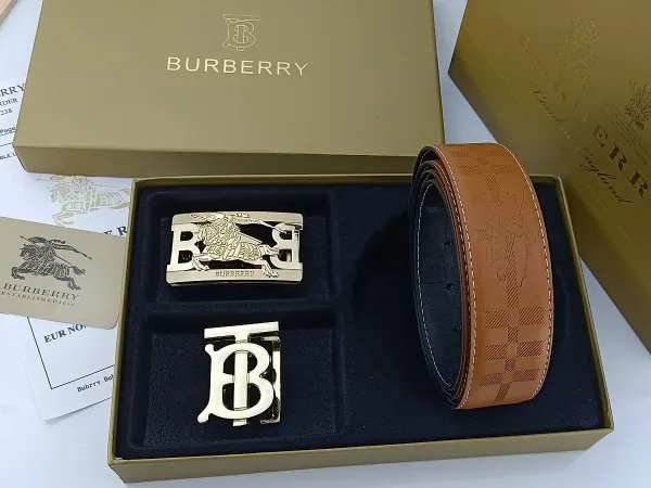 Burberry Check-Embossed Leather Belt with Iconic Horseferry Buckle Tan - 19