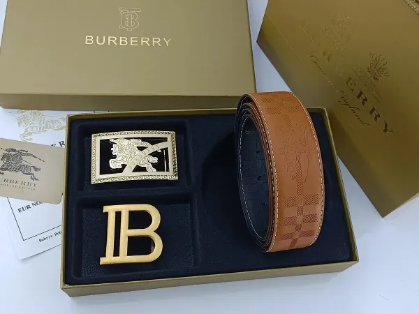 Burberry Check-Embossed Leather Belt with Iconic Horseferry Buckle Tan - 25