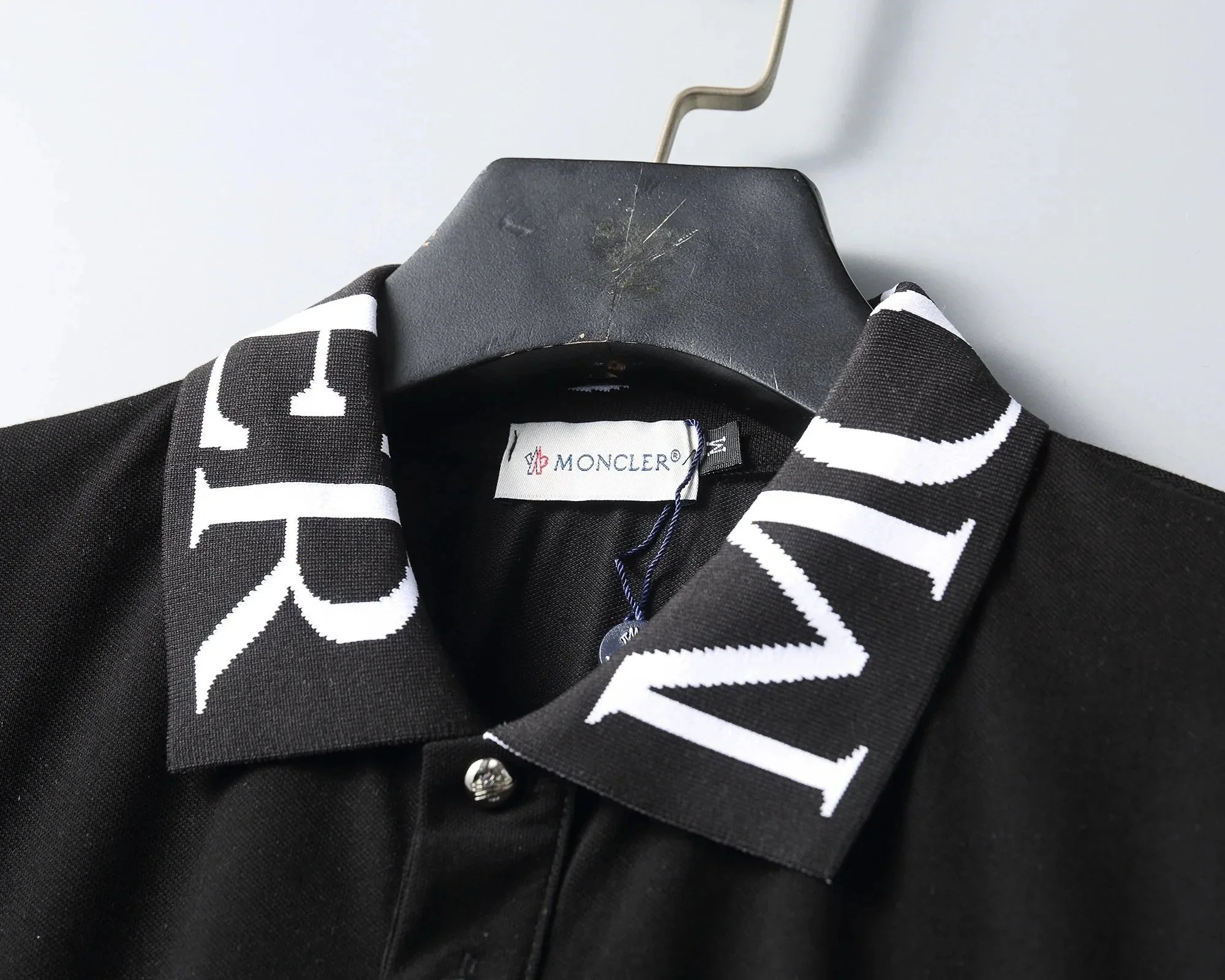 Moncler Polo Shirt Black with Tricolor Trim - 3