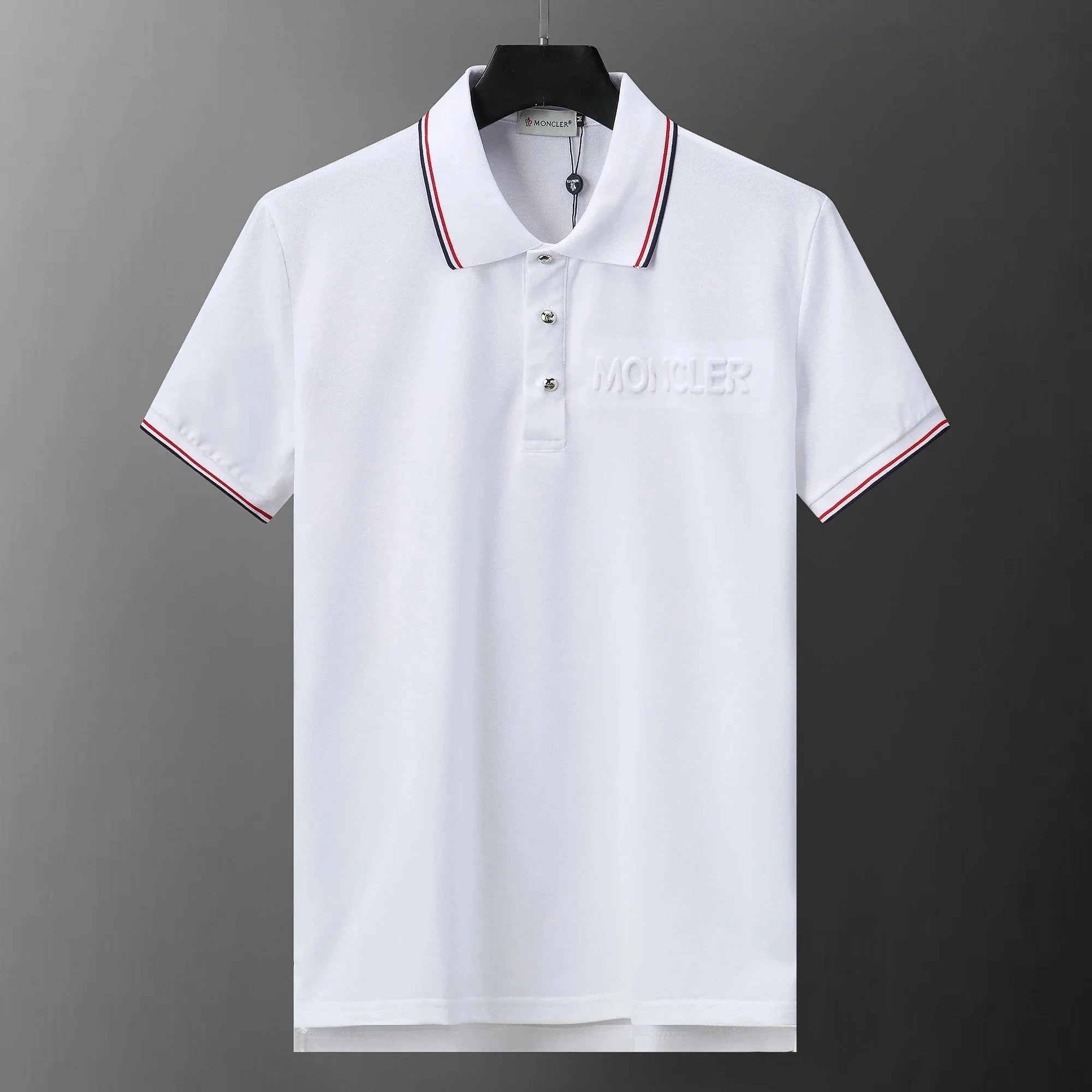 Moncler Polo Shirt Black with Tricolor Trim - 17