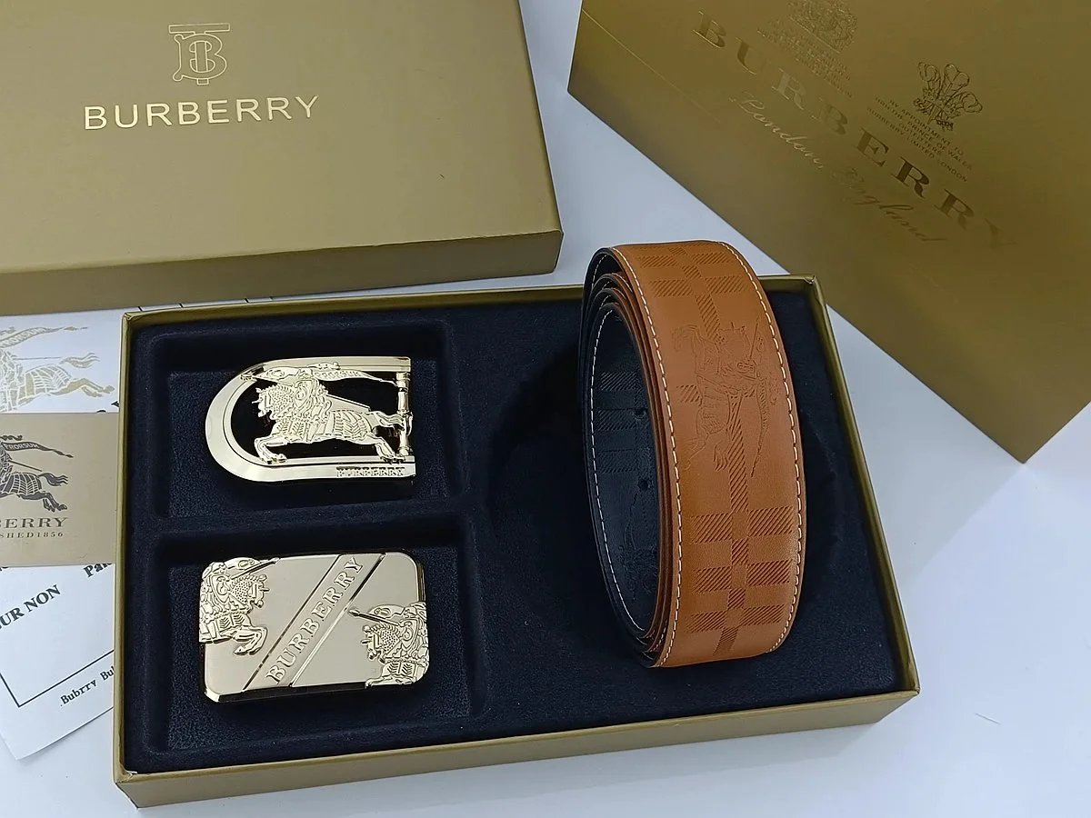 Burberry Equestrian Knight & Monogram B Buckle Leather Belt Tan - 25