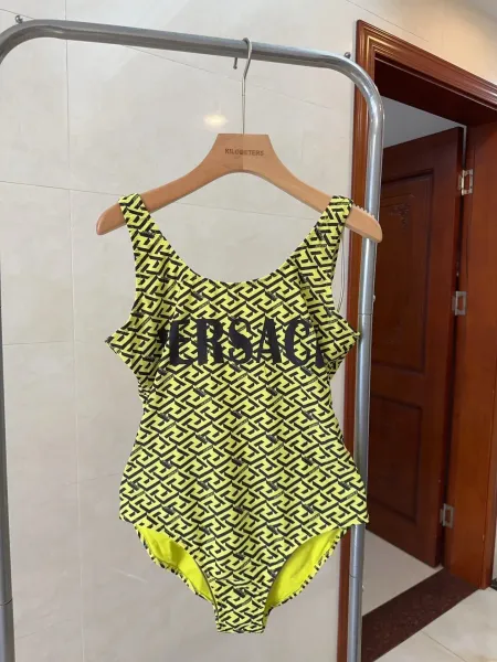 Versace Iconic Greca Pattern Blue Yellow Triangle Bikini Set - 22