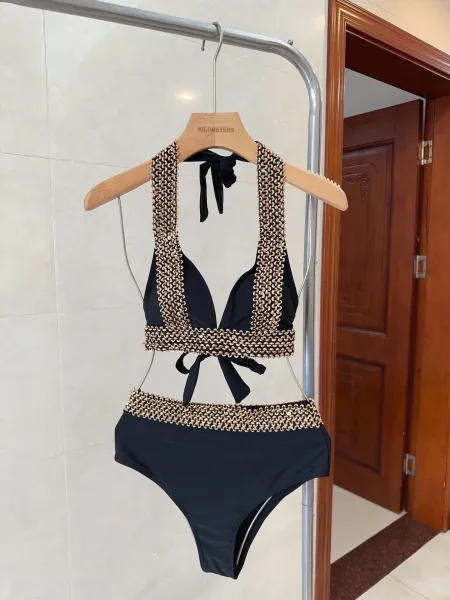 Versace Iconic Greca Pattern Blue Yellow Triangle Bikini Set - 29