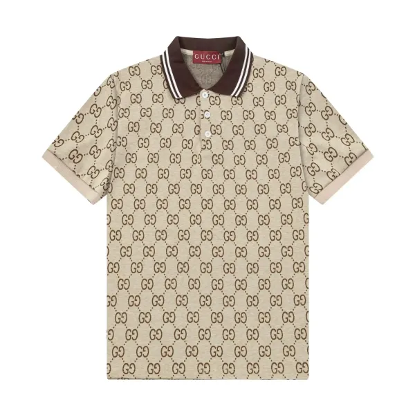 Gucci GG Monogram Print White Polo Polo Shirt - 25