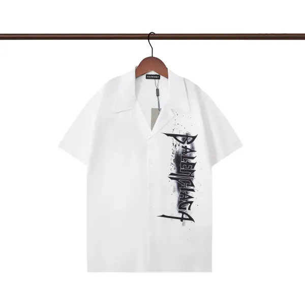 Balenciaga Logo Stripe Short-Sleeve Shirt Black and White - 24
