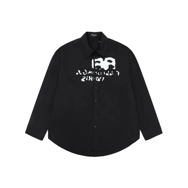 Balenciaga Logo Graffiti Print Black Shirt - 19