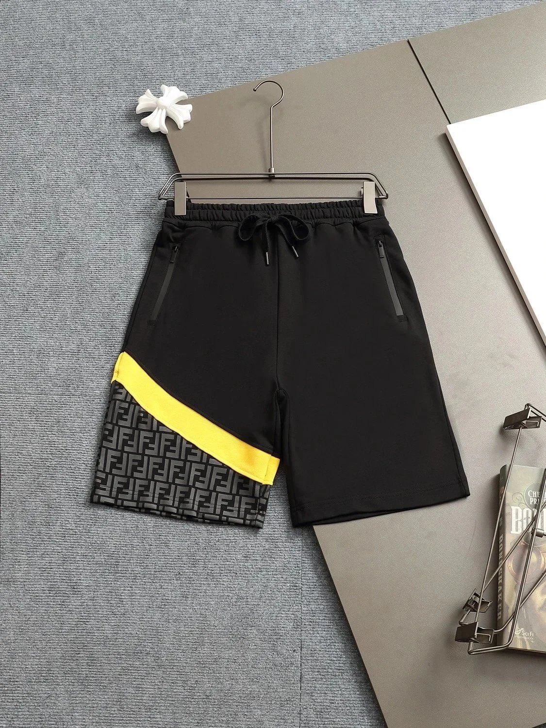 Fendi FF Monogram Print Drawstring Waist Shorts Brown - 27