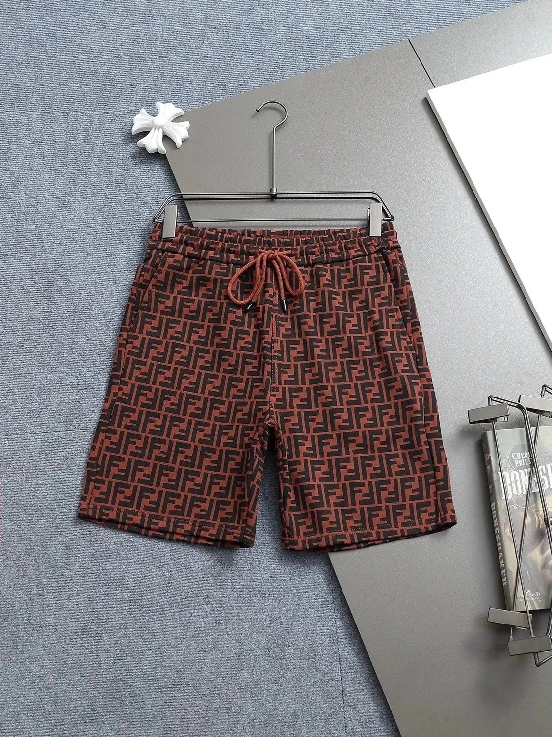 Fendi FF Monogram Print Drawstring Waist Shorts Brown - 35