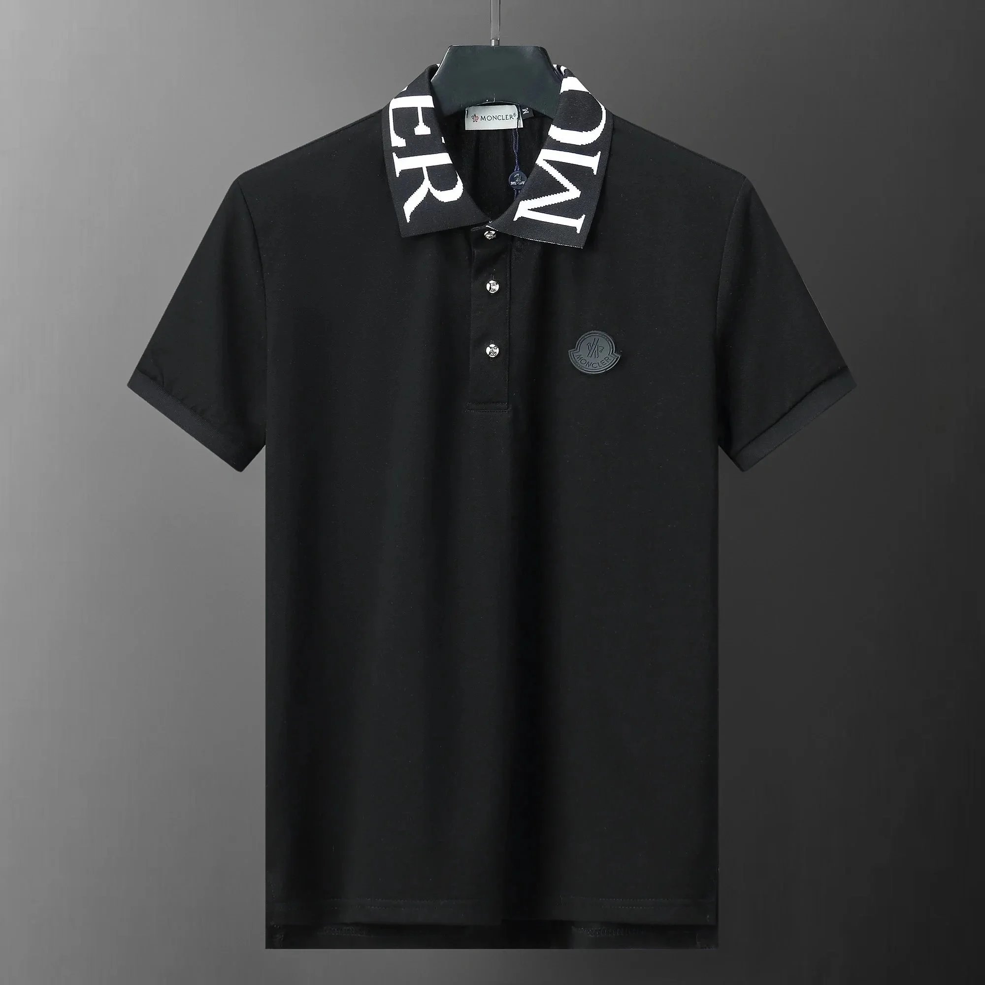 Moncler Polo Shirt Black with Tricolor Trim - 10