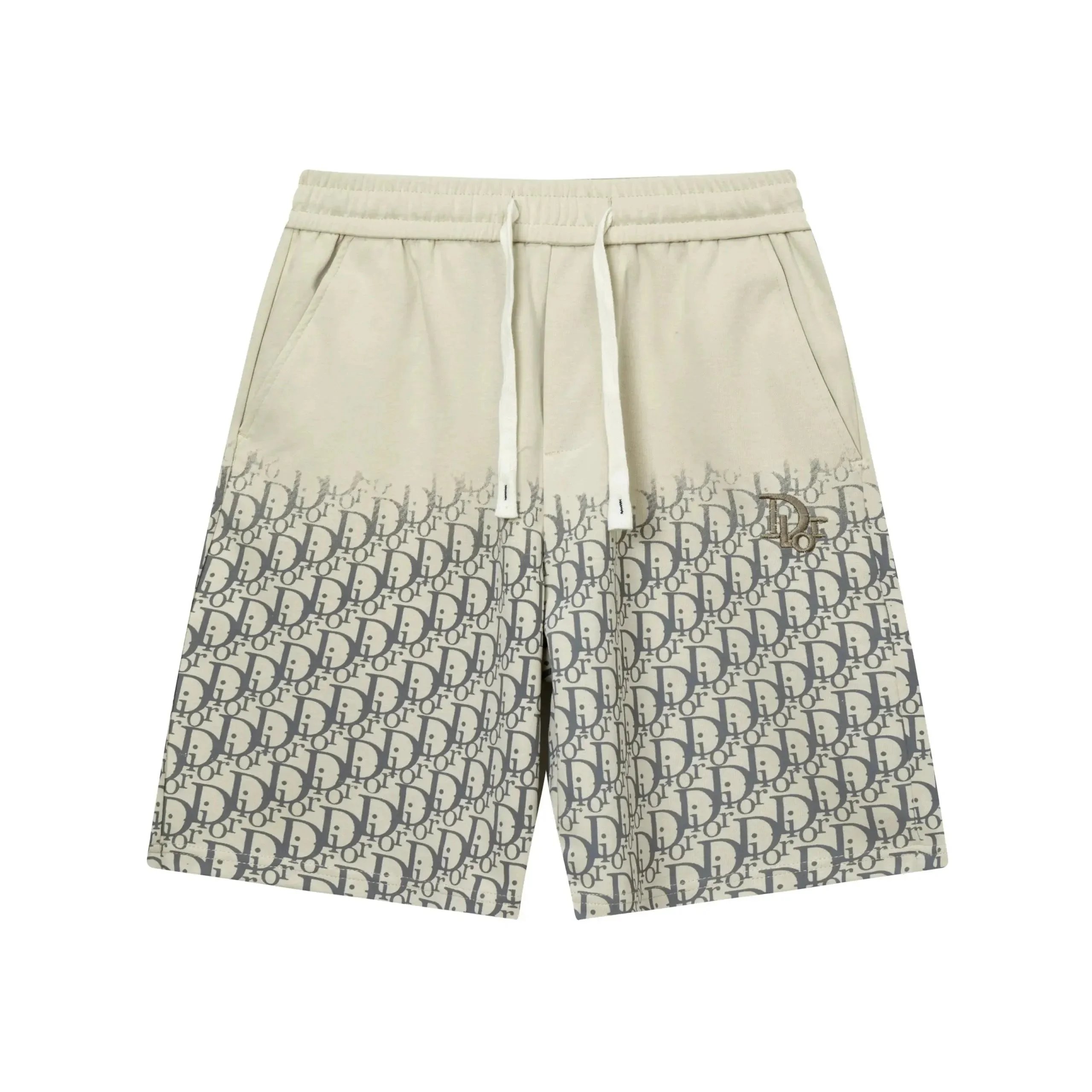 Dior Oblique Print Shorts Beige Brown Striped Cuff Shorts - 16
