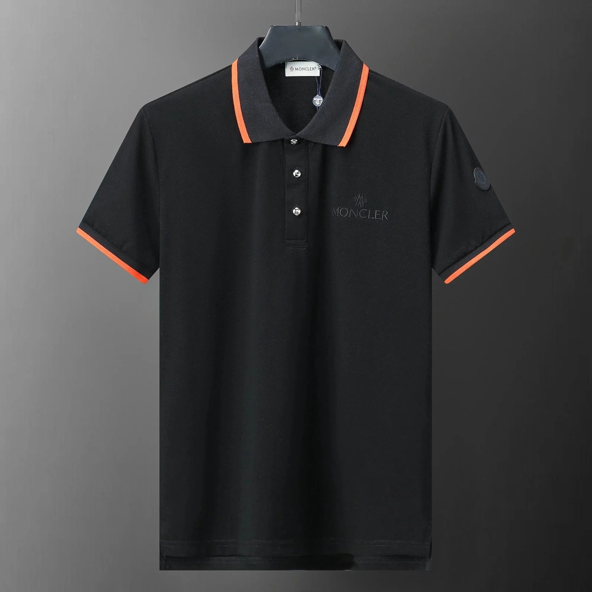 Moncler Polo Shirt Black with Tricolor Trim - 18