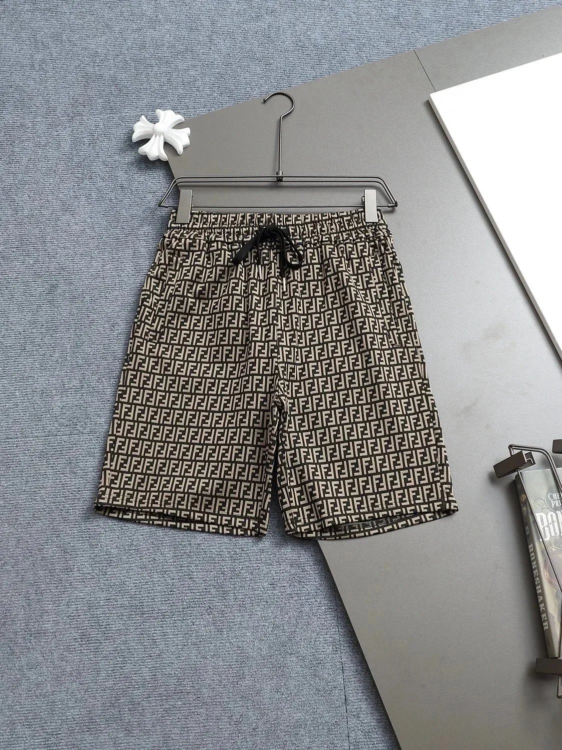 Fendi FF Monogram Print Drawstring Waist Shorts Brown - 34