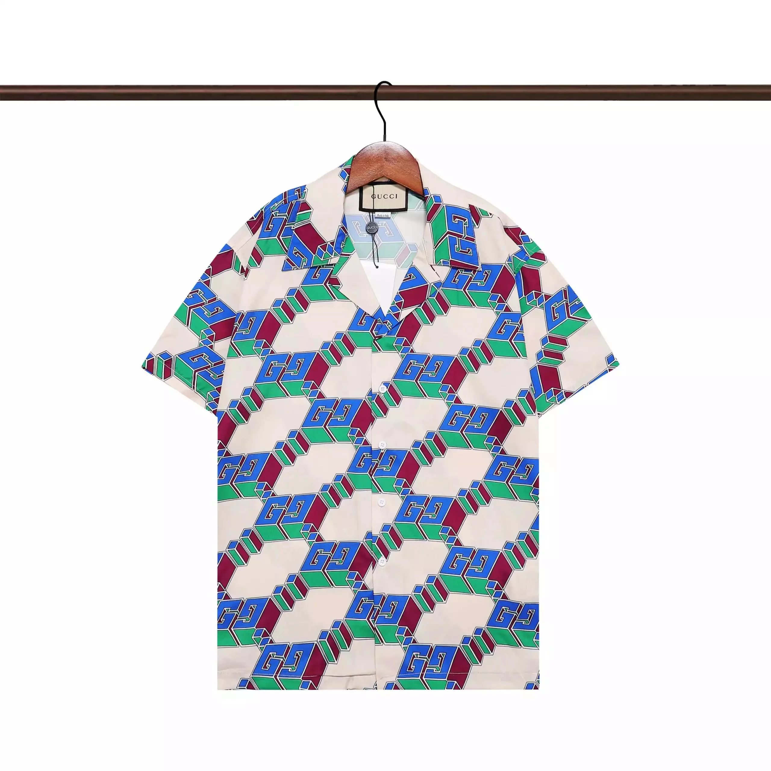 Gucci Tiger Print Silk Shirt and Shorts Set Light Blue Multicolor - 26