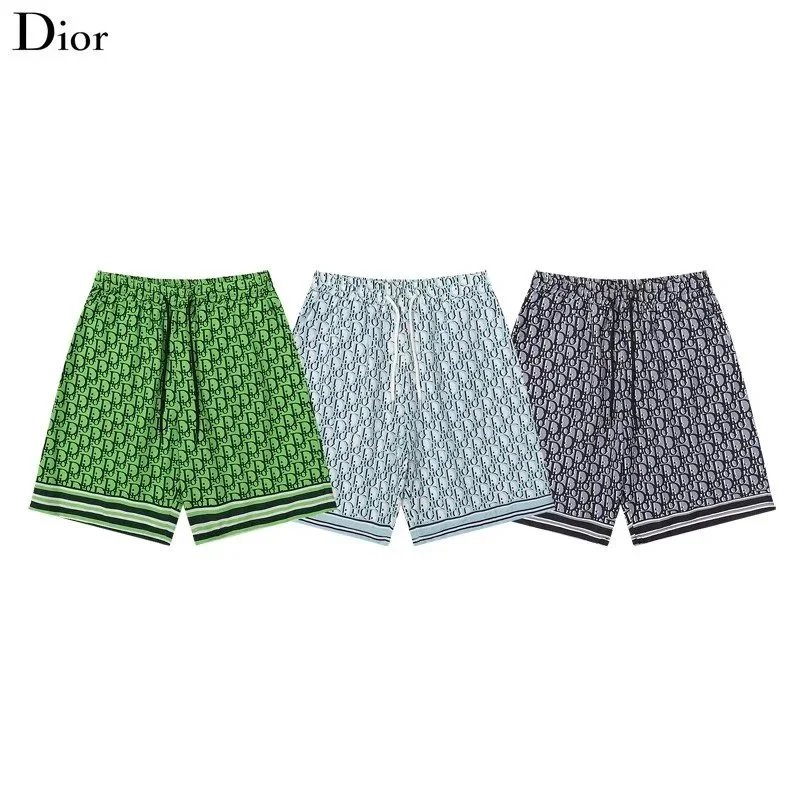 Dior Oblique Print Shorts Beige Brown Striped Cuff Shorts - 3