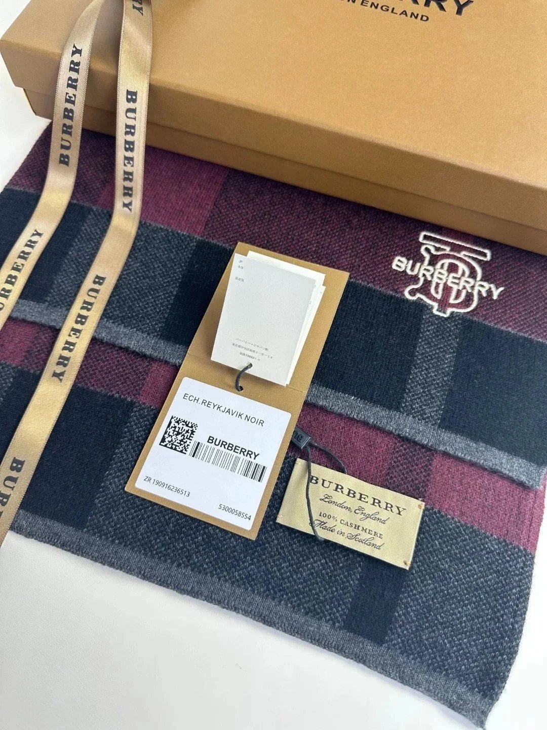 Burberry Monogram Print Cashmere Scarf Gray Black Scarves - 9