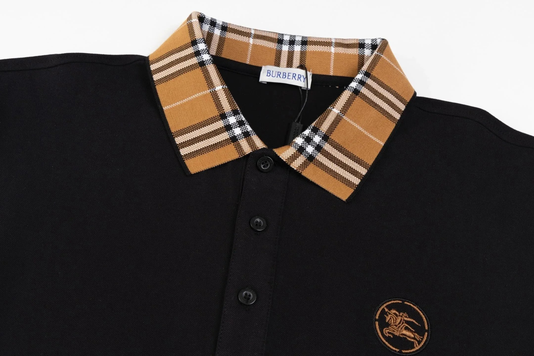 Burberry Equestrian Knight Embroidered Black Polo Tops Polo - 5