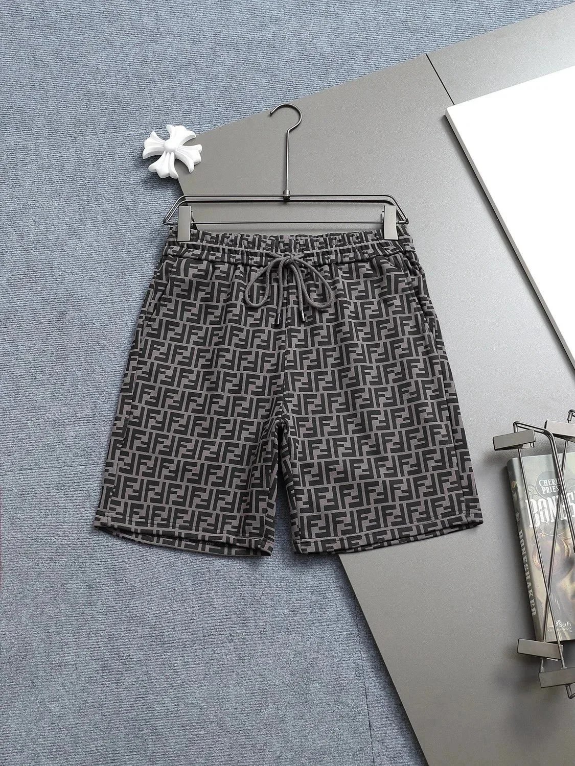 Fendi FF Monogram Print Drawstring Waist Shorts Brown - 36