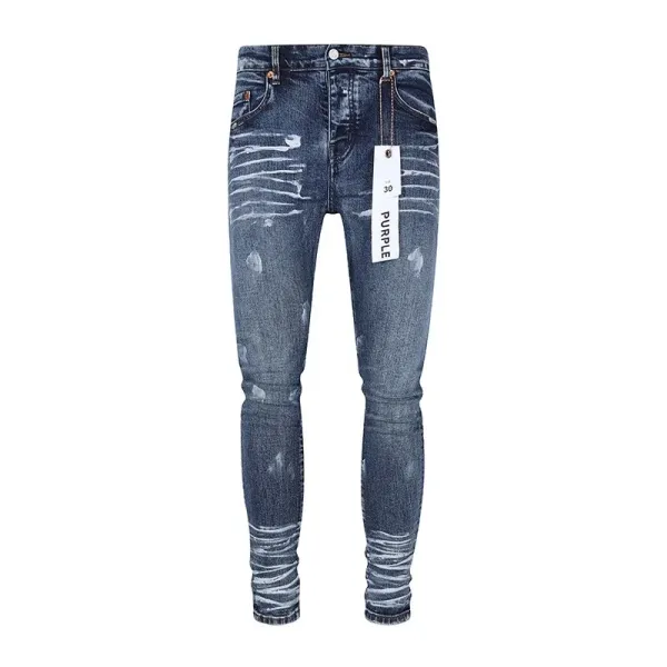 Purple x Unknown Artist Distressed Paint-Splatter Slim Fit Jeans - 20