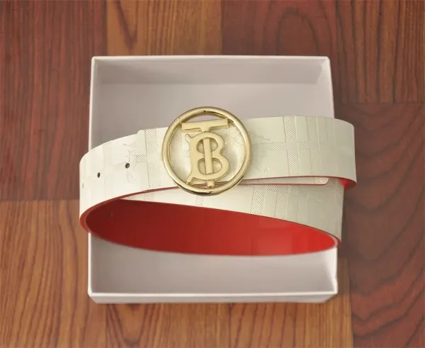 Burberry Monogram Check Belt White / Red Leather Belt - 10