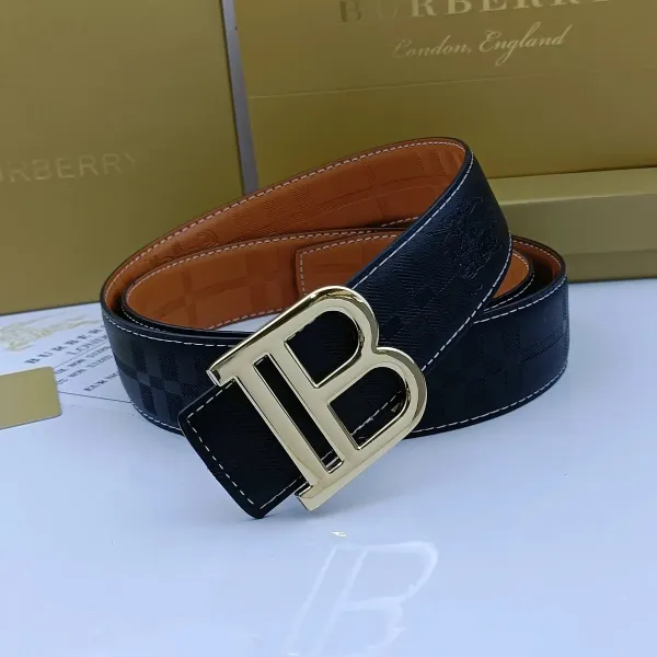 Burberry TB Monogram Check Leather Belt Tan - 15