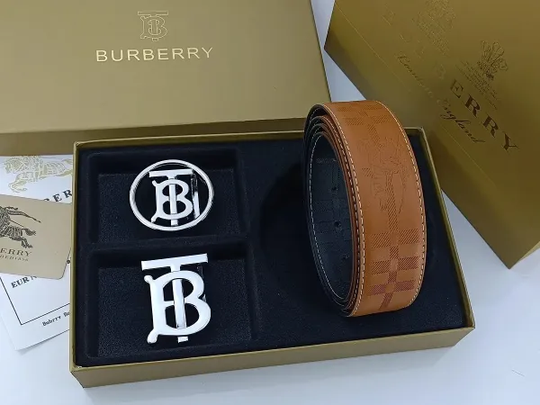 Burberry TB Monogram Leather Belt with Interchangeable Buckles Tan - 5