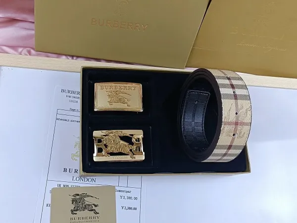 Burberry TB Monogram Leather Belt with Interchangeable Buckles Tan - 30