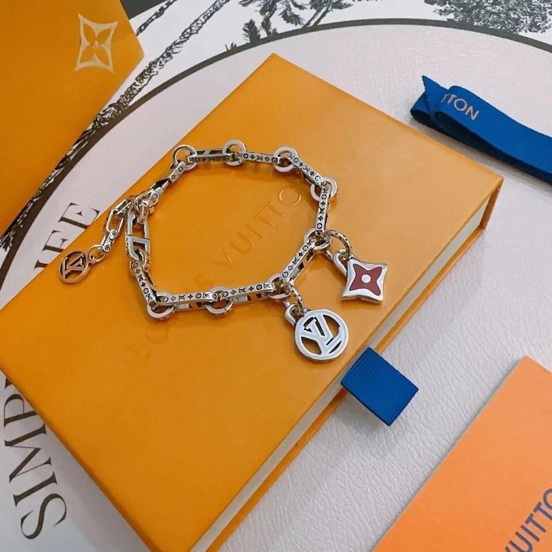 Louis Vuitton Monogram Flower Charm Bracelet Silver Green Jewelry - 7