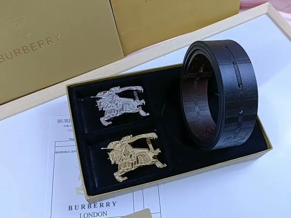 Burberry Reversible Leather Belt with Equestrian Knight Buckle Black/Gold - 13