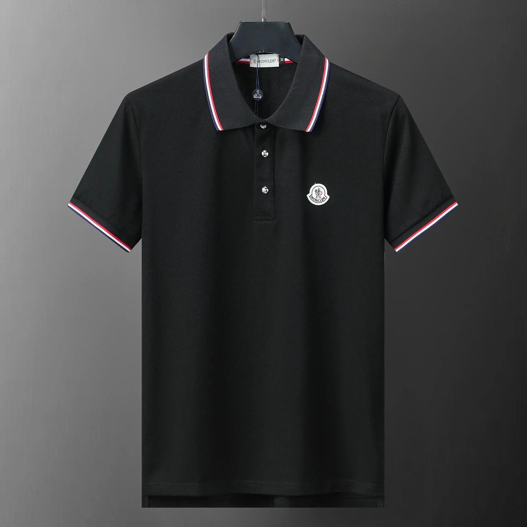 Moncler Polo Shirt Black with Tricolor Trim - 12
