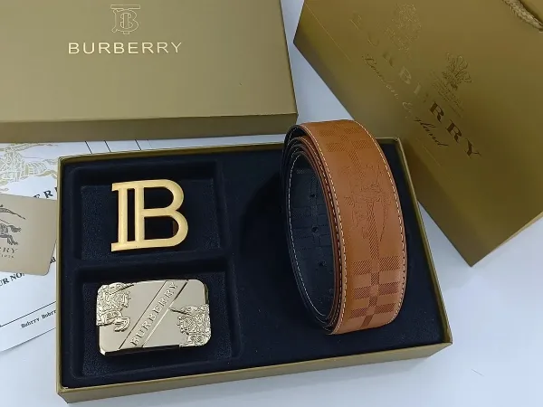 Burberry Check-Embossed Leather Belt with Iconic Horseferry Buckle Tan - 6