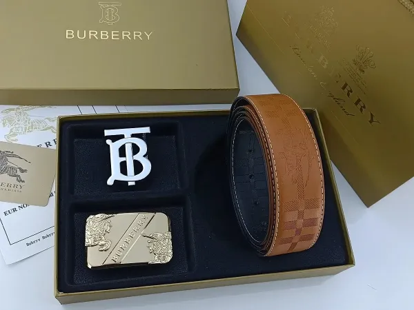 Burberry Check-Embossed Leather Belt with Iconic Horseferry Buckle Tan - 9