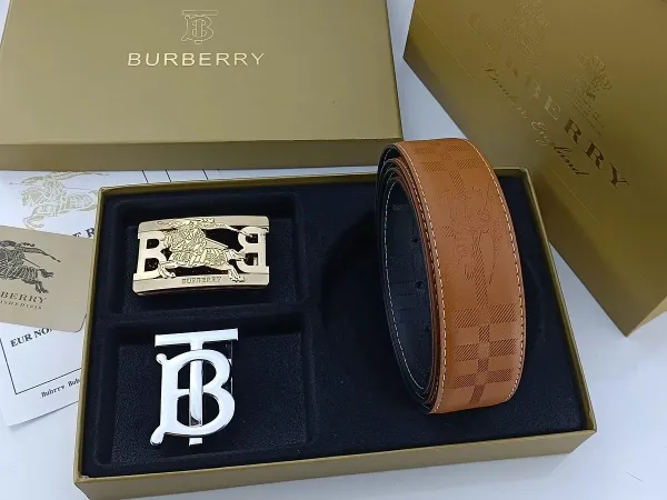 Burberry Check-Embossed Leather Belt with Iconic Horseferry Buckle Tan - 17