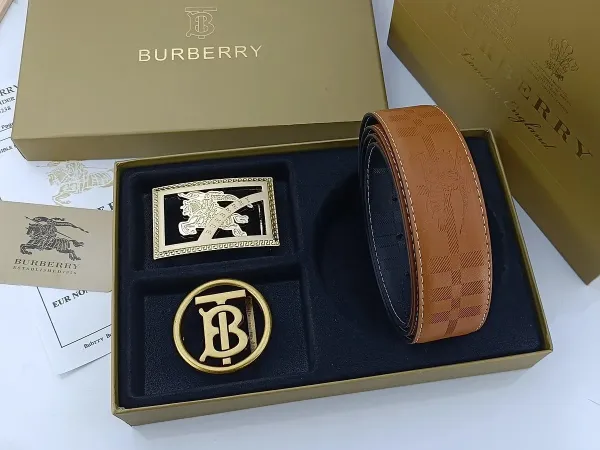 Burberry Check-Embossed Leather Belt with Iconic Horseferry Buckle Tan - 22