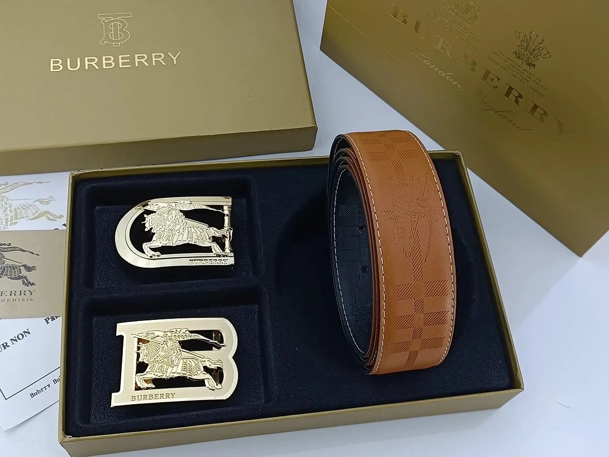 Burberry Equestrian Knight & Monogram B Buckle Leather Belt Tan - 23