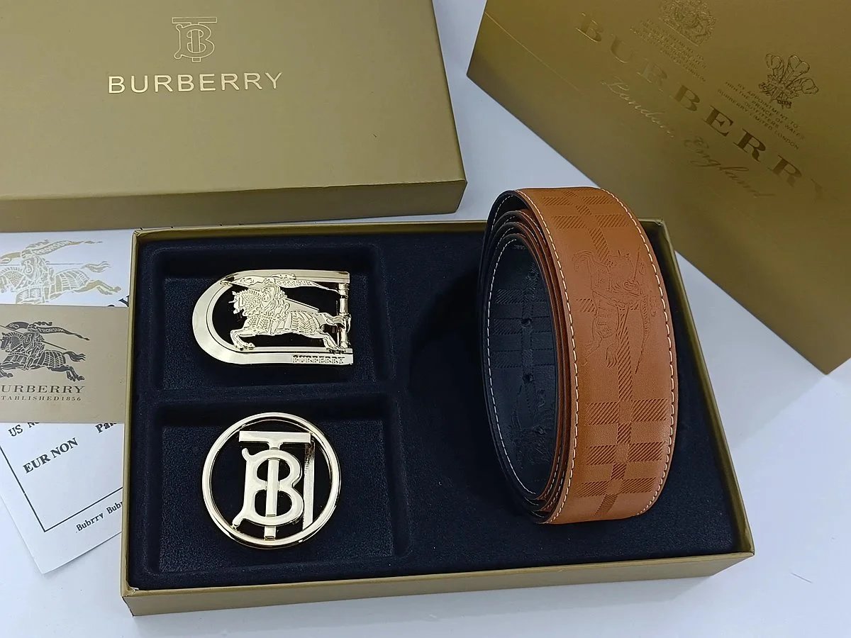 Burberry Equestrian Knight & Monogram B Buckle Leather Belt Tan - 31