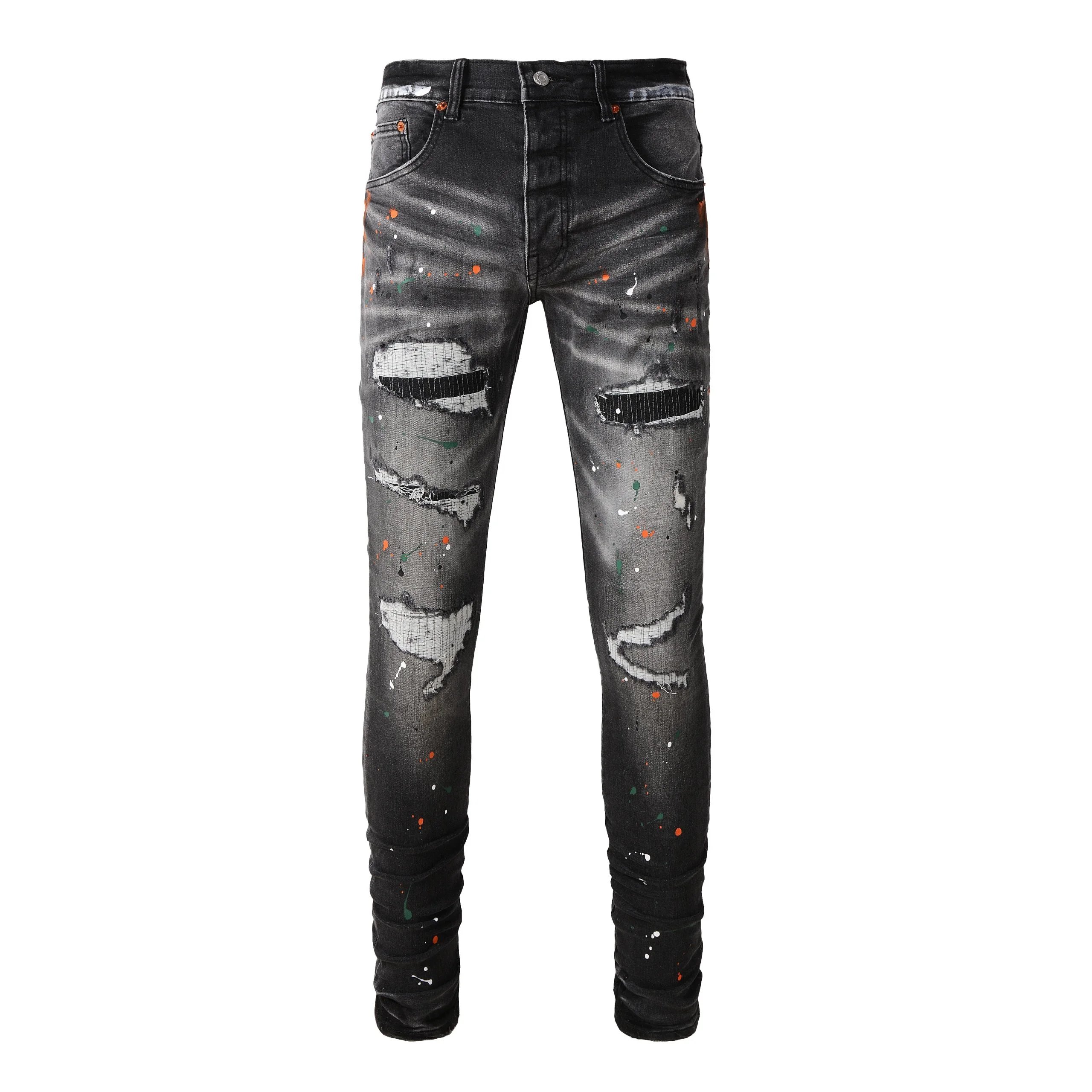 Off-White Paint Splatter Distressed Skinny Jeans - 15