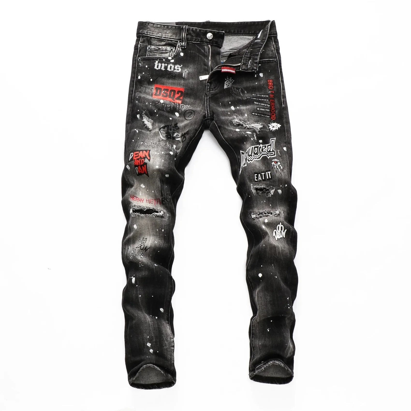 Dsquared2 Distressed Gray Paint-Splatter Slim Fit Jeans - 16