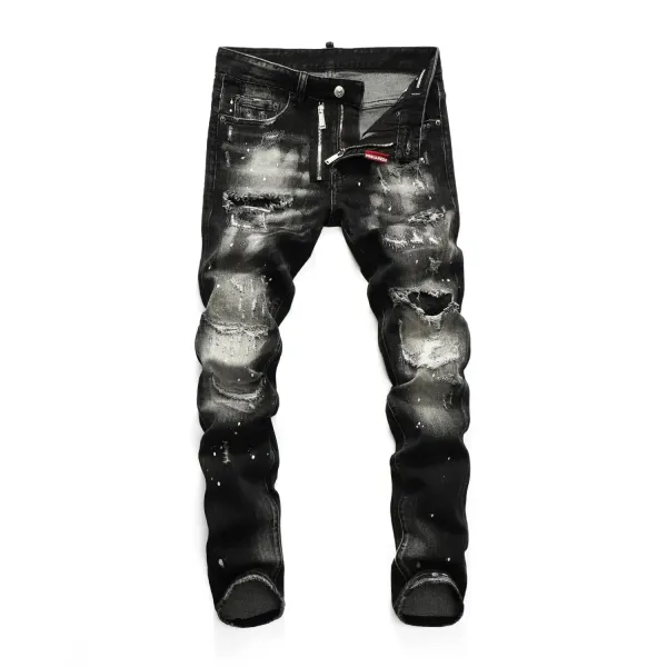 Dsquared2 Distressed Gray Paint-Splatter Slim Fit Jeans - 23