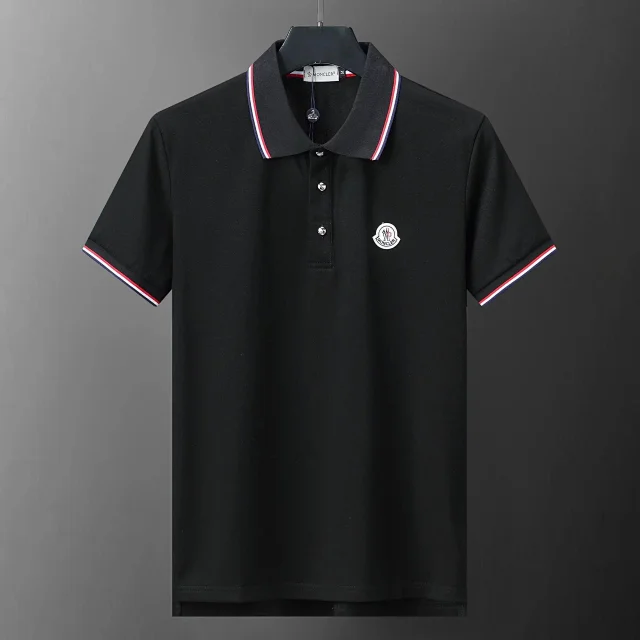 Moncler Shirts Short-sleeve polo shirt with logo patch and tricolor trim product detail image 11