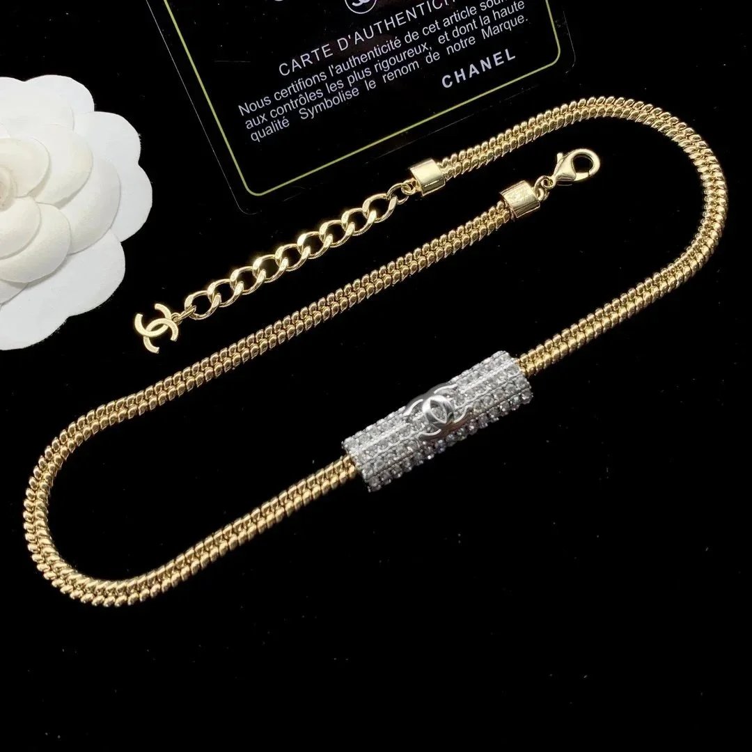 Chanel CC Logo Pave Crystal Snake Chain Bracelet Gold Jewelry - 15