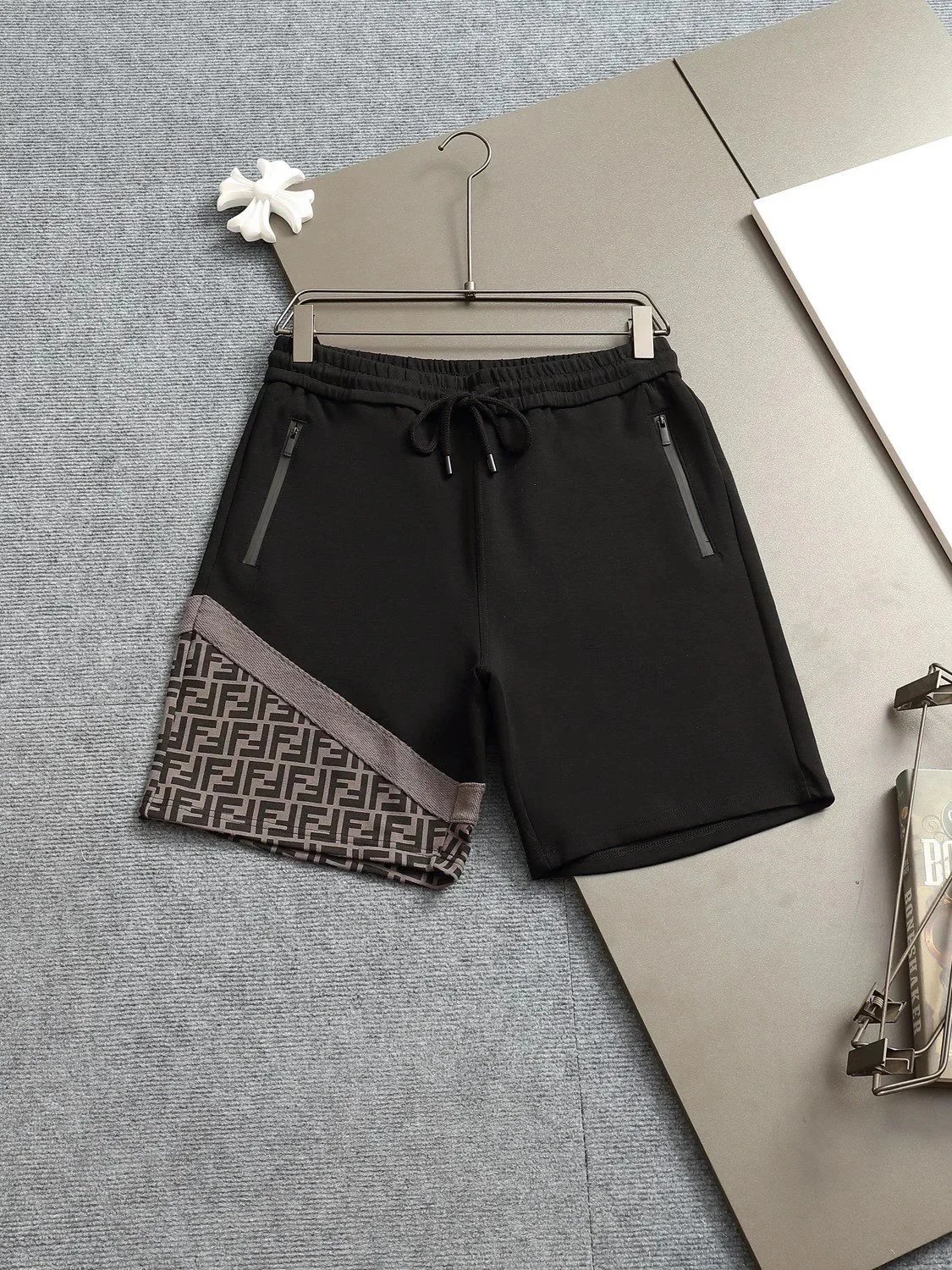 Fendi FF Monogram Print Drawstring Waist Shorts Brown - 29