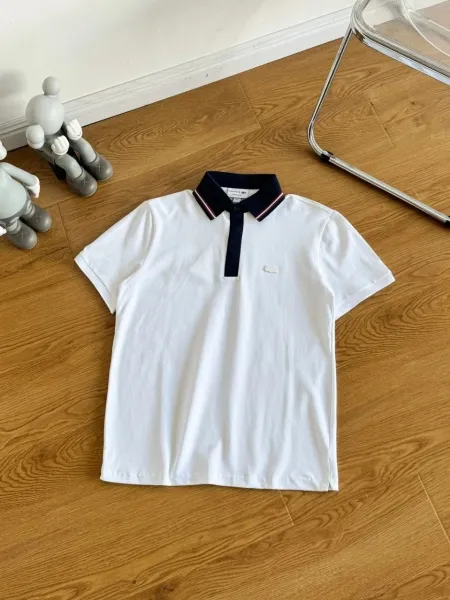 Lacoste Classic Polo Shirt White with Navy Trim Polo - 5