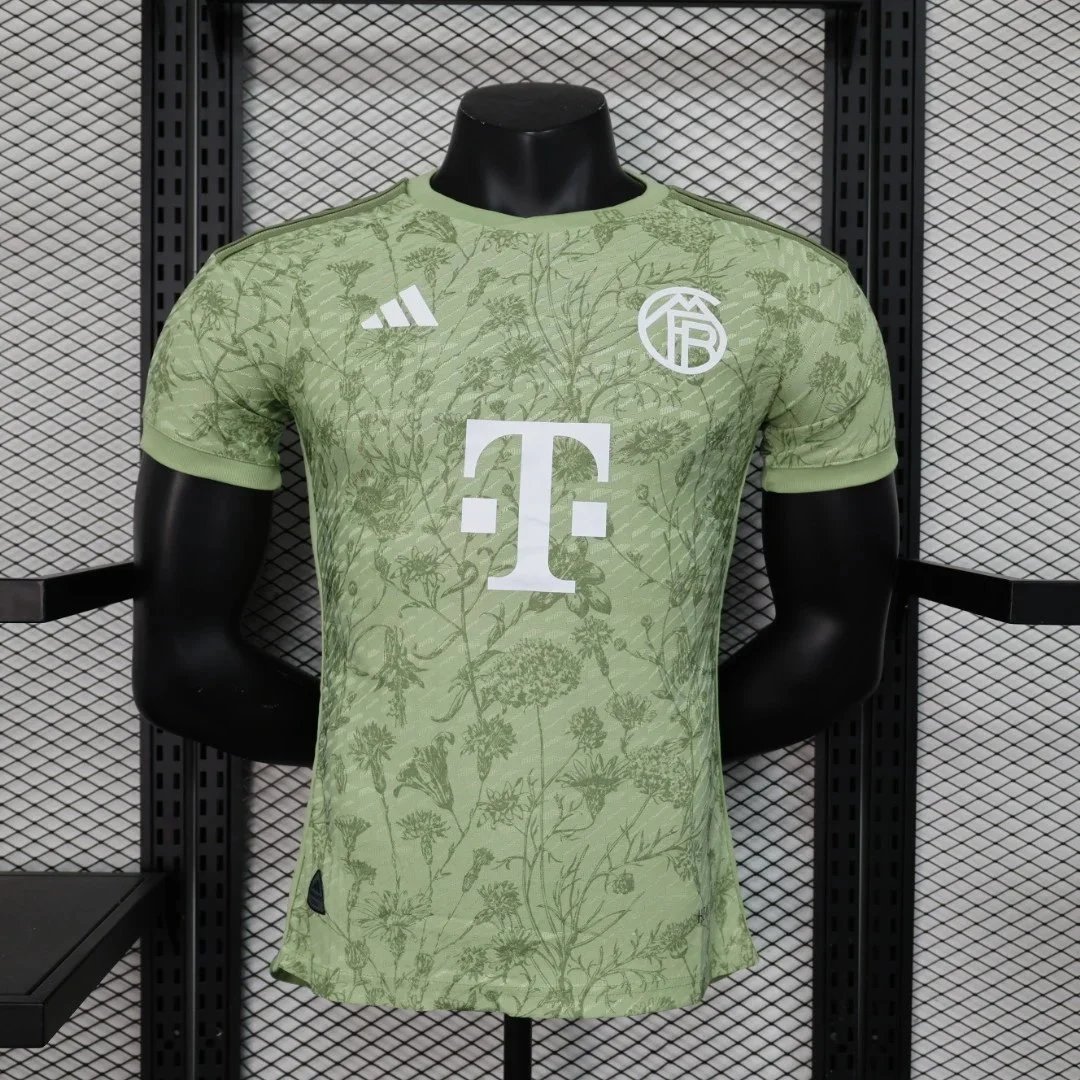 Adidas x FC Bayern Munich 2024-25 Third Jersey Light Green Floral Print Sports T-Shirt - 28
