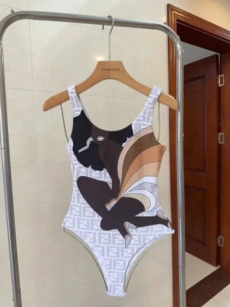 Fendi Logo-Print One-Piece Swimsuit Brown - 24