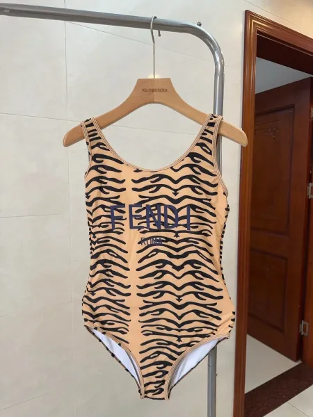 Fendi Logo-Print One-Piece Swimsuit Brown - 31